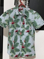 5 Koszula Cubus hawajska niebieska kwiaty liście palm kieszeń 12 lat