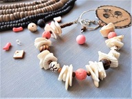 SURF Bransoletka różowa lawa wulkaniczna kremowa muszla BlackberriesArts