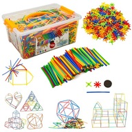 MEGA ZESTAW 800 el. KLOCKI KONSTRUKCYJNE SŁOMKI RURKI PATYCZKI DLA DZIECI