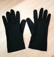 Czarne dzianinowe rękawiczki z czarnymi koralikami roz.S