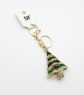 Breloczek świąteczny metalowy do kluczy torebki choinka kolorowe cyrkonie