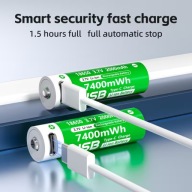 Akumulatorki 18650 3,7V USB-C 7400mWh , Ładowanie bez ładowarki - 2sztuki !