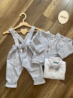 Elegancki komplet handmade dla chłopca chrzciny rozm 62/68cm