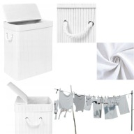 KOSZ WOLNOSTOJĄCY NA PRANIE ORGANIZER BIAŁY BAMBUS POJEMNIK SKŁADANY 80L