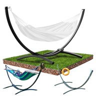 STELAŻ DO HAMAKA STOJAK OGRODOWY METALOWY CZARNY DWUOSOBOWY MOCNY 250 KG