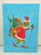 Obrazek świąteczny Grinch na nartach