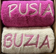 PREZENT KOMPLET RĘCZNIKÓW KĄPIELOWYCH BUZIA PUSIA 50X100 ZESTAW 2 sztuki