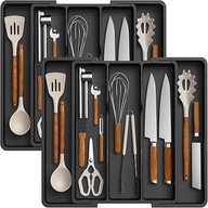 CZARNY ORGANIZER DO SZUFLADY ZESTAW 2 SZT NA PRZYBORY KUCHENNE REGULOWANY