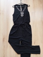 Elegancki Czarny Kombinezon odkryte ramiona lekka wiskoza r. 36/38