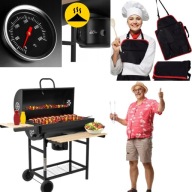 GRILL WĘGLOWY OGRODOWY BECZKA 3 CHROMOWANE RUSZTY POPIELNIK TERMOMETR KÓŁKA