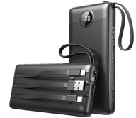 Powerbank 10000mAh z Wbudowanymi kablami do ładowania CZARNY - Super Szybki