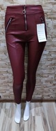 Legginsy Eco skóra bordowe burgund zamki ocieplane sm
