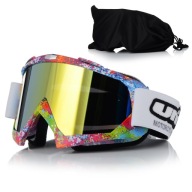 GOGLE MOTOCYKLOWE UNIT CZERWONE TĘCZOWA SZYBA NA MOTOR CROSS QUAD ATV