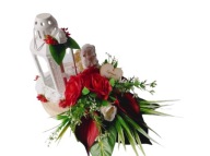 Stroiki Na Nagrobek - Latarenka Na Drewnie Czerwone Kalie