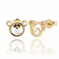 Ze srebra 925 pozłacane Kolczyki Złote Misie Miś Sztyft Miki PUDEŁKO