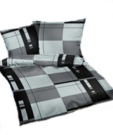 pościel z satyny 160x200 + 2x70x80 zamek S krata szara b-x