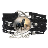 Skórzana bransoletka - Koń - regulowana długość - oczko 25mm