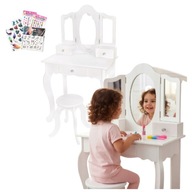 DUŻA DREWNIANA TOALETKA BIAŁA DLA DZIEWCZYNKI DZIECI KINDERPLAY NAKLEJKI