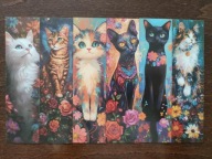 Zakładka do książki KOTY Kot Słodkie Urocze Kotki Sweet Cats Kwiaty 6 szt