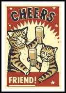 A2 KOLOROWY OBRAZ PLAKAT Z KOTEM KOT DWA KOTY WZNOSZĄCE TOAST CHEERS FRIEND