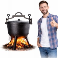 Kociołek Żeliwny Myśliwski 10L Garnek na Ognisko Grill Stojący WYPALONY