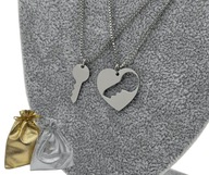 NASZYJNIKI SREBRNE DLA PAR SERCE KLUCZYK STAL CHIRURGICZNA