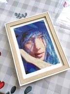 Portret Kim Taehyung, V Blue z BTS, haft krzyżykowy, rękodzieło