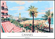A2 KOLOROWY PLAKAT MIASTO CANNES FRANCJA FRANCE LAZUROWE WYBRZEŻE AKWARELA