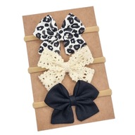 Opaski na głowę z kokardkami czarna beżowa koronka i panterka