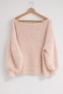 Ręcznie robiony sweter moherowy z cekinami– oversize, Miękki, puszysty