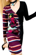 d_e_s_i_g_u_a_l czarna kolorowe wzory elastyczna sukienka z marszczeniami S