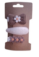 Mini spinki do włosów kokardka kwiatki brąz 3 szt.