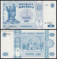 BNB - MOŁDAWIA 5 Lei 2006 # seria B.0042 nr 888 516 # P9e # UNC