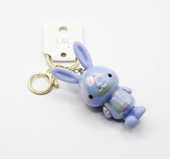 Brelok do torebki kluczy damski królik fiolet perłowy lakier holo prezent