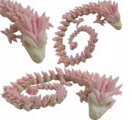 Figurka 3D Smok 20cm dwukolorowy różowo-beżowy przegubowy duży ruchomy smok