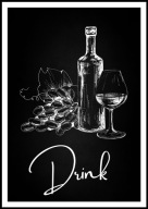 A2 PLAKAT DO KUCHNI JADALNI RESTAURACJI CZARNO BIAŁY "DRINK" WINO WINOGRONO