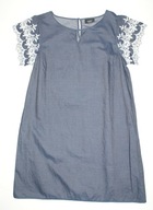 C&A_Cudna SUKIENKA_jasny granat rękawek angielski haft 100% lyocell_42