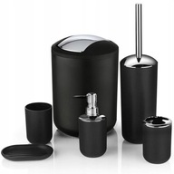 ZESTAW ŁAZIENKOWY CZARNY DO WC KOSZ SZCZOTKA DOZOWNIK MYDŁA KUBKI 6w1 LOFT
