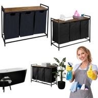 KOSZ NA PRANIE 3 KOMOROWY NA BIELIZNĘ WOLNOSTOJĄCY DUŻY 160 L Z PÓŁKĄ