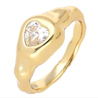65345 Pierścionek pozłacany 18K średnica 18 mm serce z "brylantem"