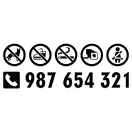 Naklejka Znaki zakaz jedzenia picia zwierząt z nr telefonu na taksówkę