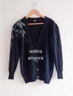 SWETER KARDIGAN Z WEŁNY I ANGORY Z BŁYSZCZĄCĄ APLIKACJĄ VINTAGE PREMIUM