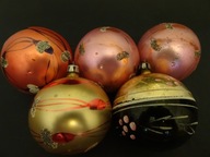Bombki choinkowe szklane PRL 5 sztuk, szklane malowane bombki Prl