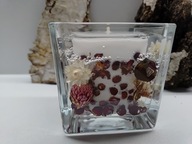 Żelowa świeca w szkle kwiaty ecru Handmade na prezent