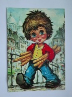 Paryski Gawrosz idący z bagietkami - proj. Michel Thomas - pocztówka