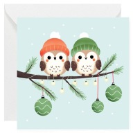 Kartka okolicznościowa na Boże Narodzenie - Sowy - 14x14 cm