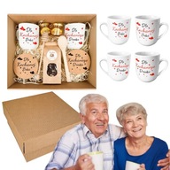 HIT PREZENT NA DZIEŃ BABCI I DZIADKA DUŻY ZESTAW BOX PREZENTOWY KUBKI MIODY