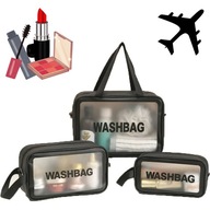 3x KOSMETYCZKA ZESTAW PODRÓŻNA TURYSTYCZNA PRZEZROCZYSTA NA ZAMEK KOSMETYKI