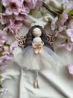 Anioł Stróż beżowy Makrama Aniołek na szczęście lalka na prezent