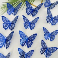 Motyle 3D Naklejki Granatowe Niebieskie Mieniące Szpice Kwiaty 12 szt